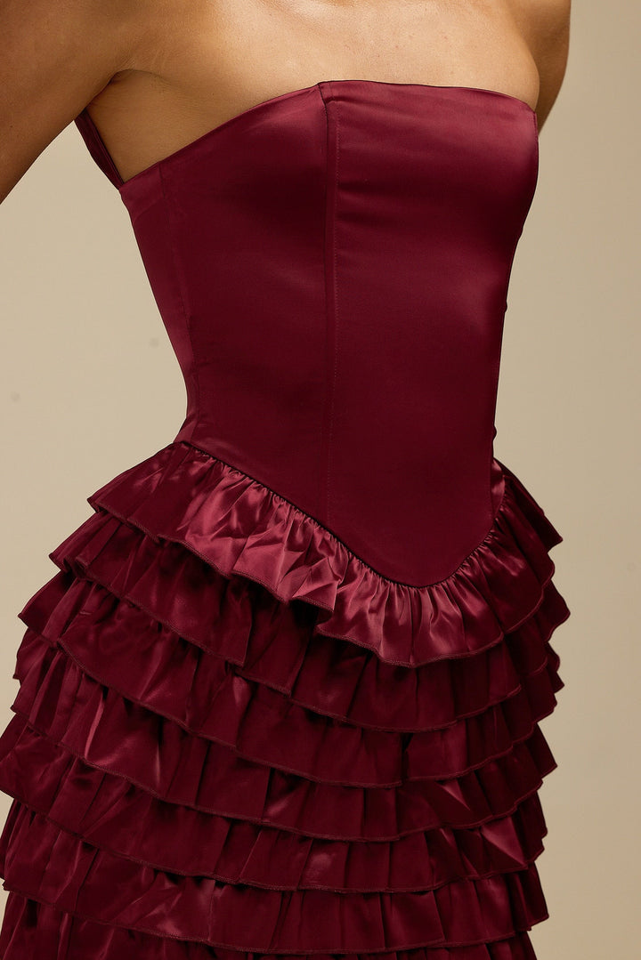 Lorrie- Sleeveless Ruffled Maxi Dress Burgundy Fabslay