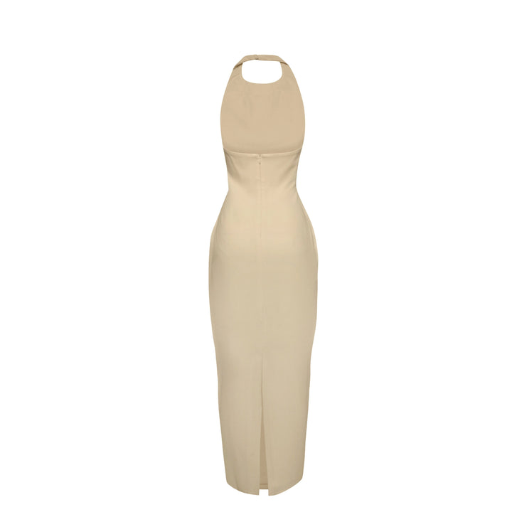 Luna Maxi - Halter Neck Back Criss-Cross Maxi Dress Yellow Fabslay
