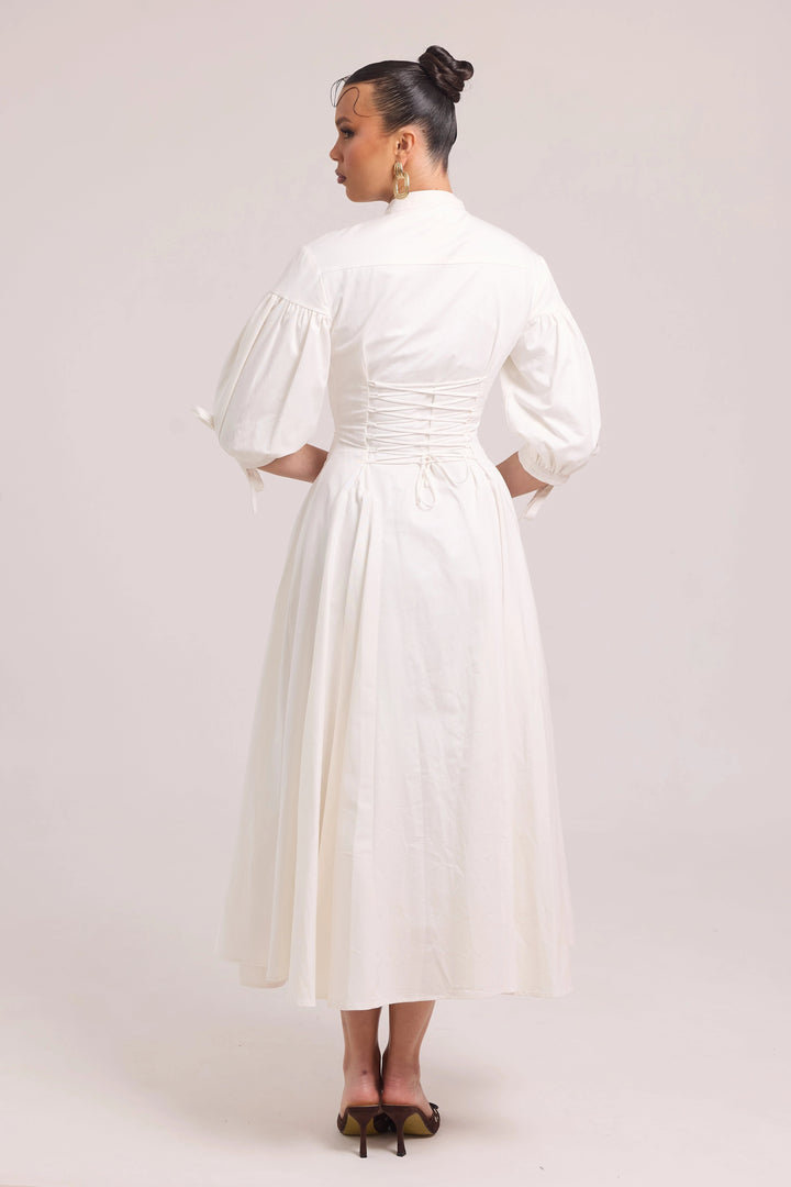 White fitted bodice dress