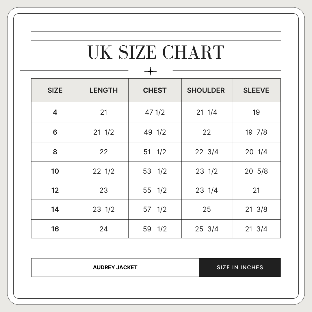 AUDREY JACKET size chart