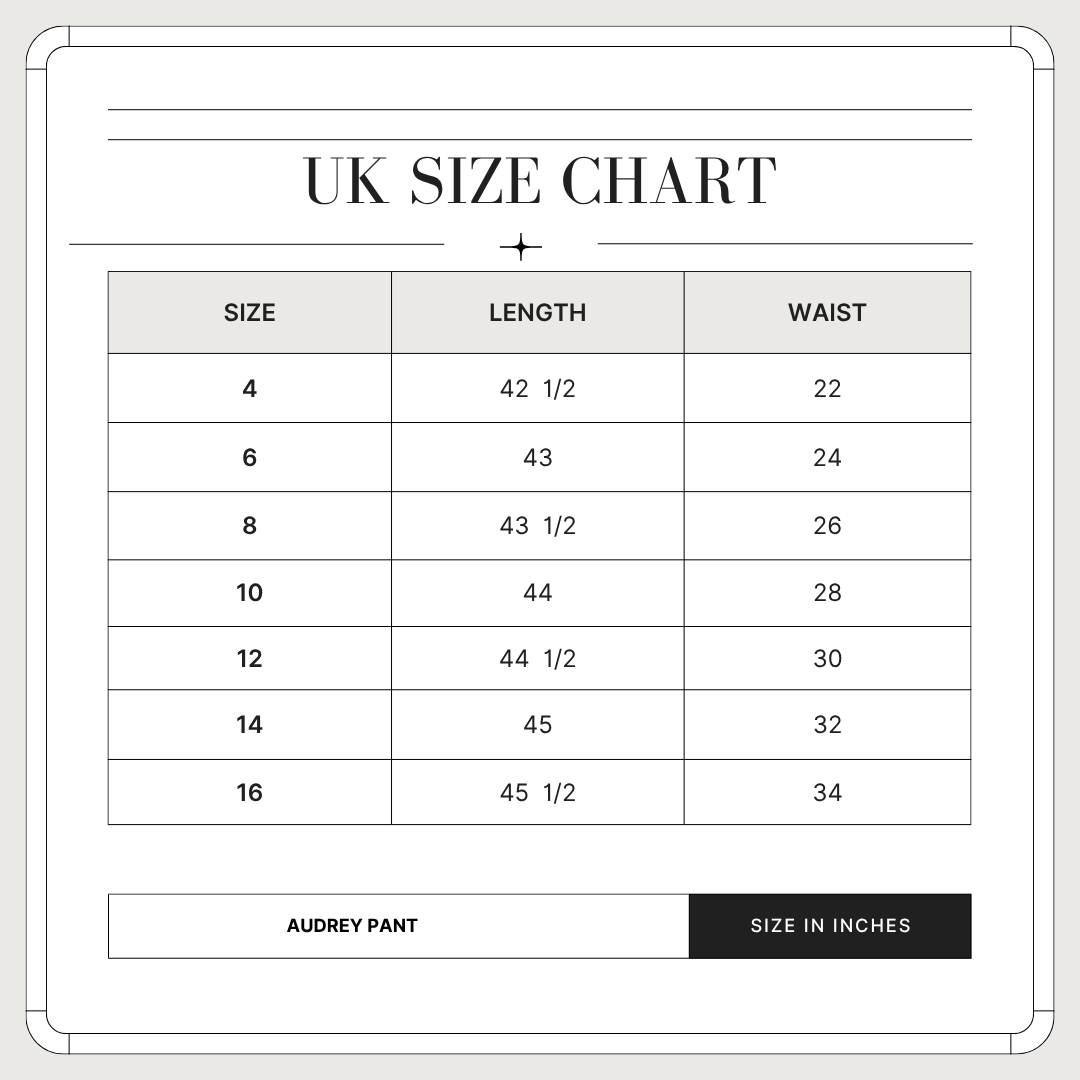 AUDREY PANT size chart