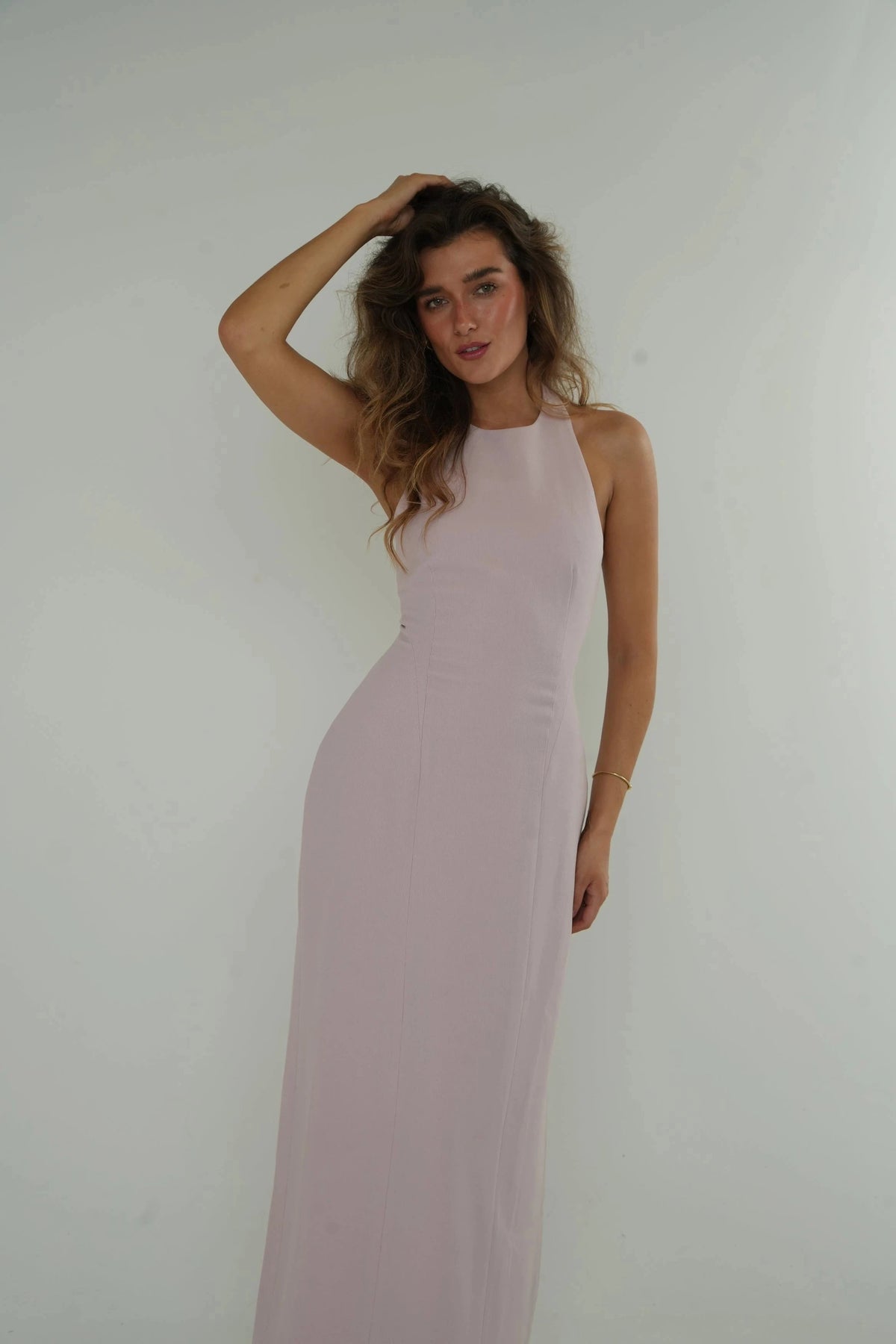 Luna Maxi - Halter Neck Back Criss-Cross Maxi Dress Dusty Pink Fabslay