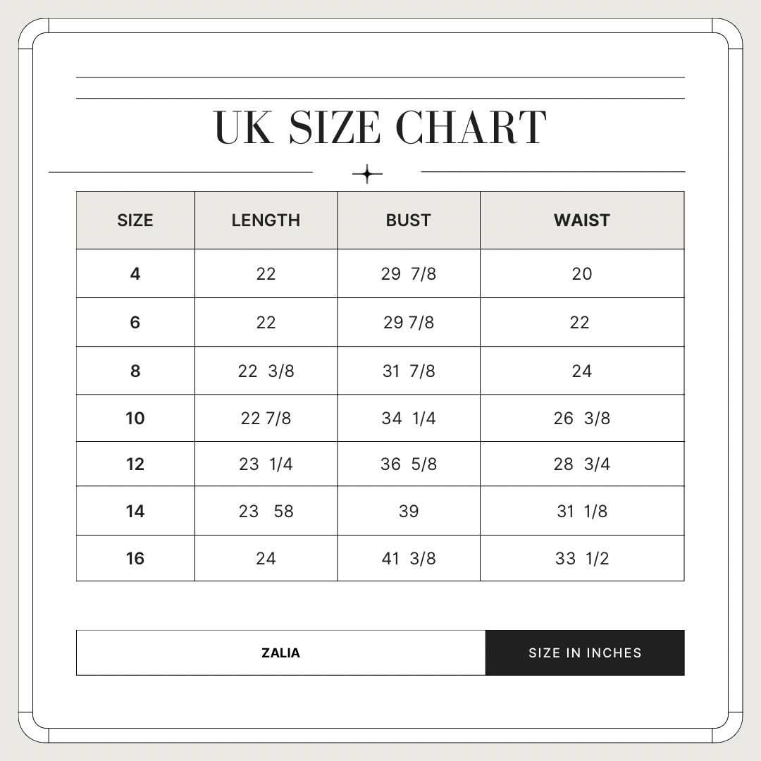 ZALIA size chart