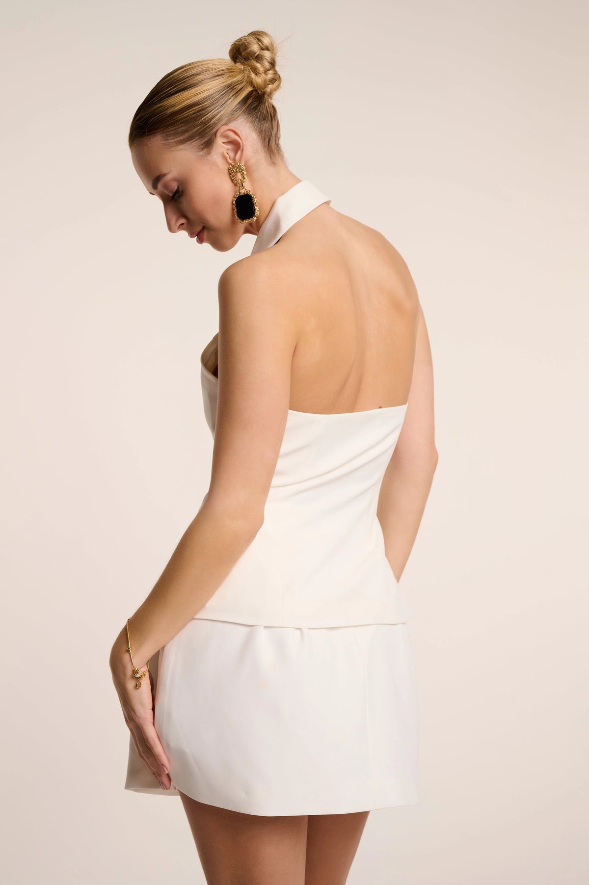 Dolce - Half Button Collar Top White Fabslay