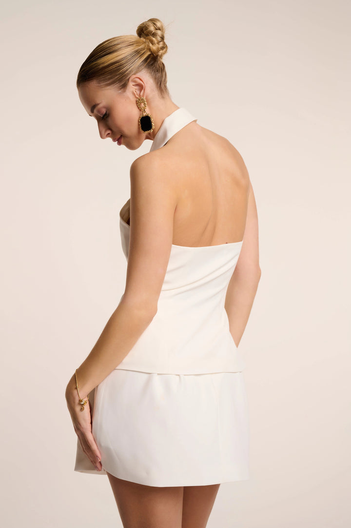 Dolce - Half Button Collar Top White Fabslay