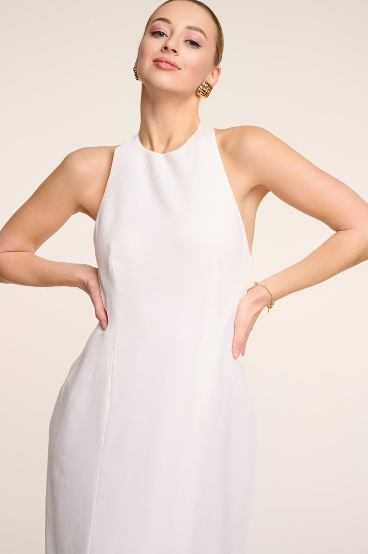 Luna Maxi - Halter Neck Back Criss-Cross Maxi Dress White Fabslay