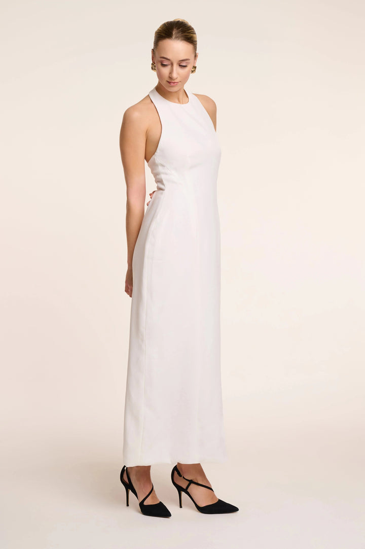 Luna Maxi - Halter Neck Back Criss-Cross Maxi Dress White Fabslay