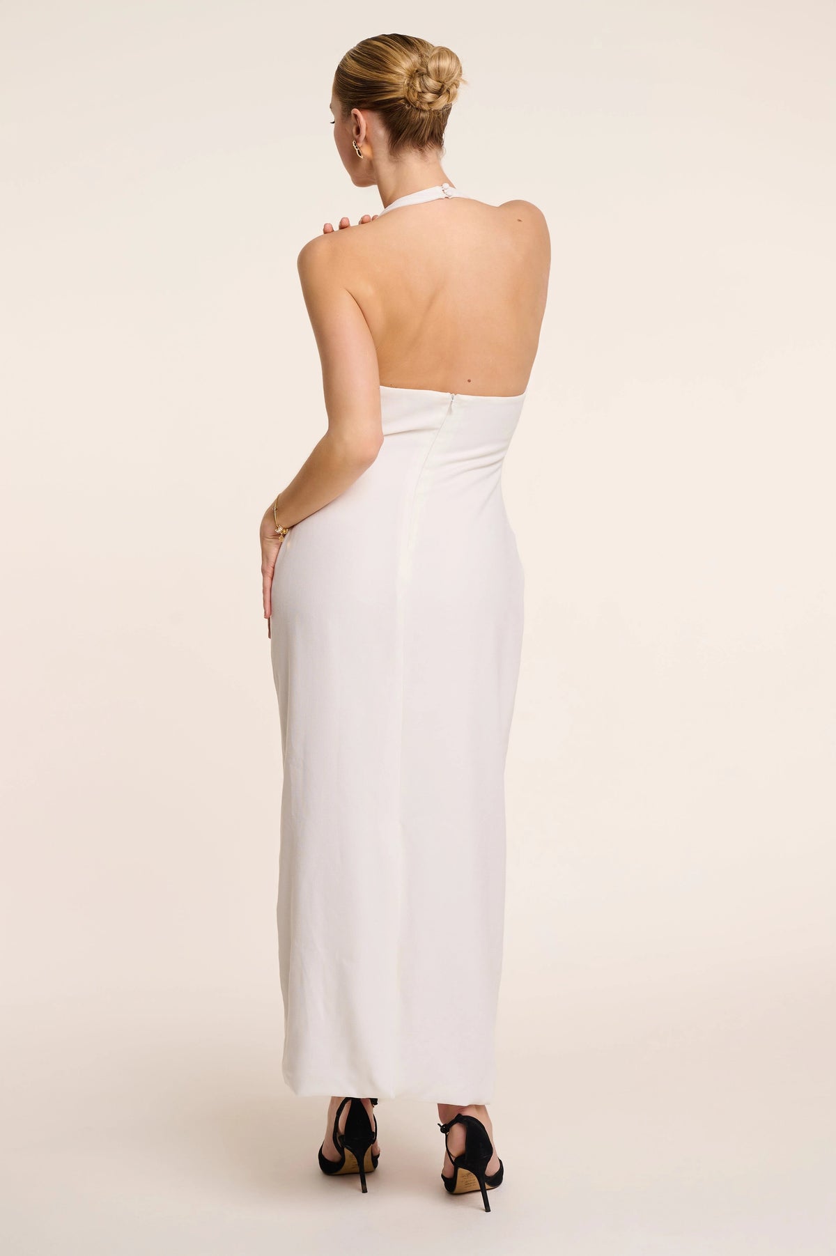 Luna Maxi - Halter Neck Back Criss-Cross Maxi Dress White Fabslay