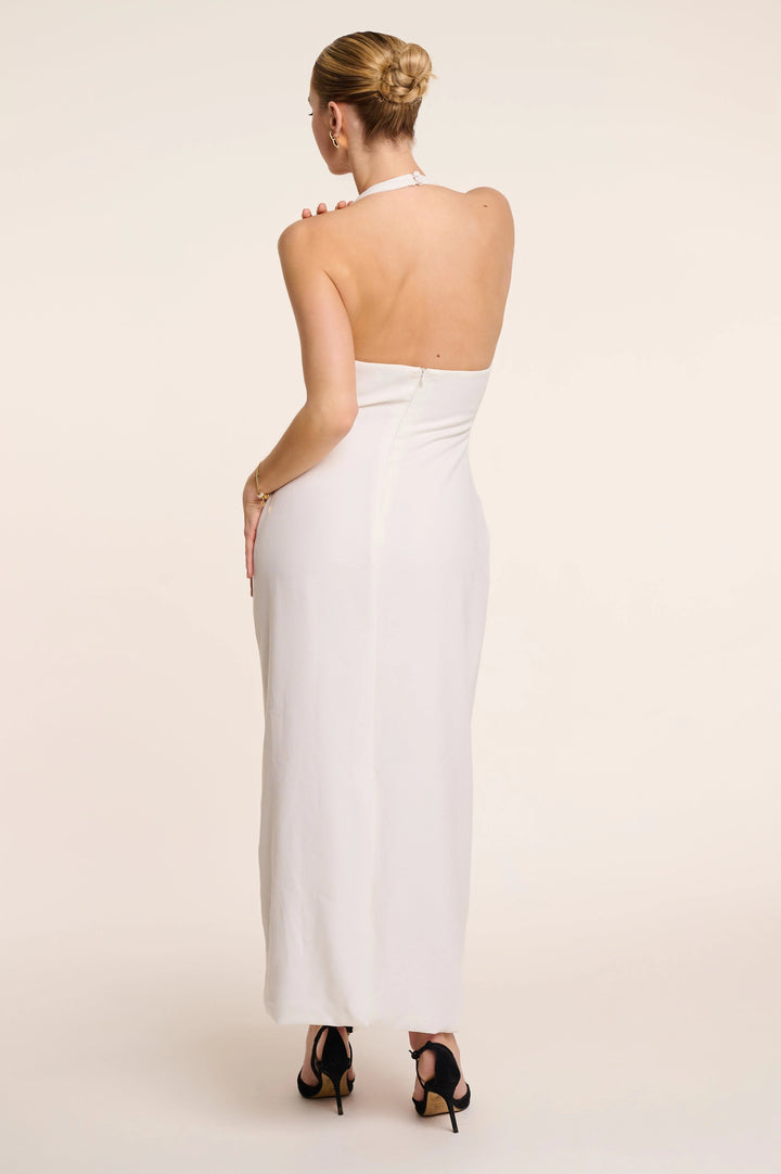 Luna Maxi - Halter Neck Back Criss-Cross Maxi Dress White Fabslay