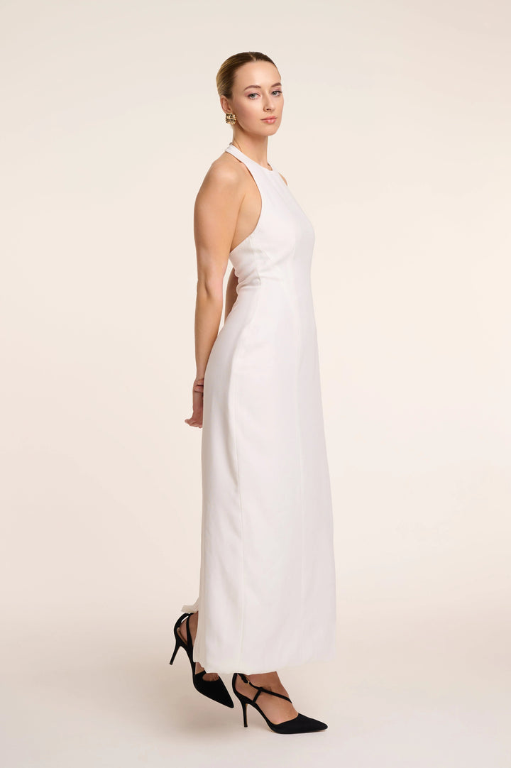 Luna Maxi - Halter Neck Back Criss-Cross Maxi Dress White Fabslay