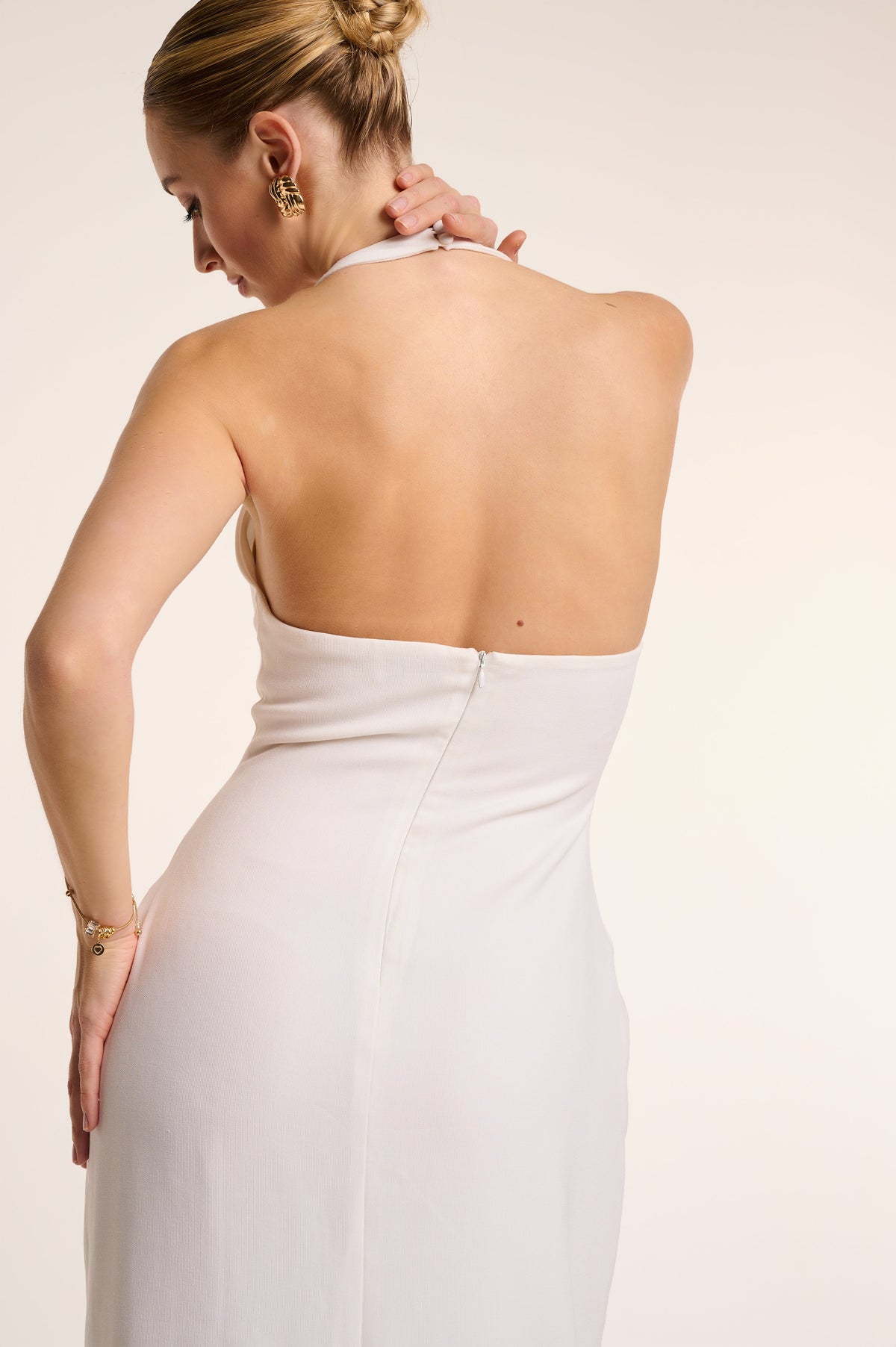 Luna Maxi - Halter Neck Back Criss-Cross Maxi Dress White Fabslay