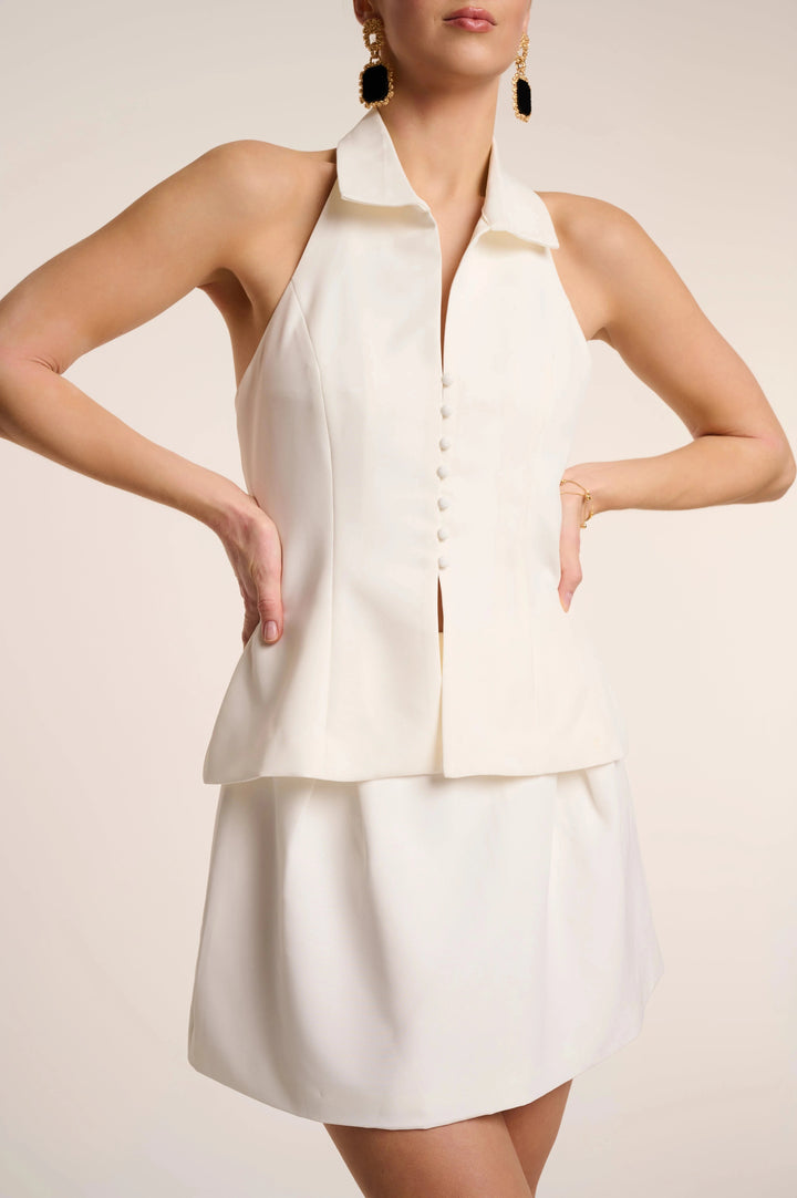 Dolce - Half Open Dart Mini Skirt White Fabslay