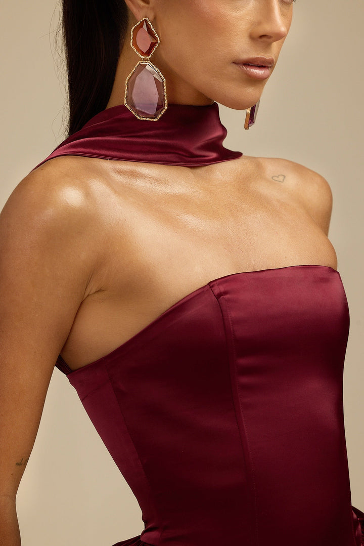 Lorrie- Sleeveless Ruffled Maxi Dress Burgundy Fabslay