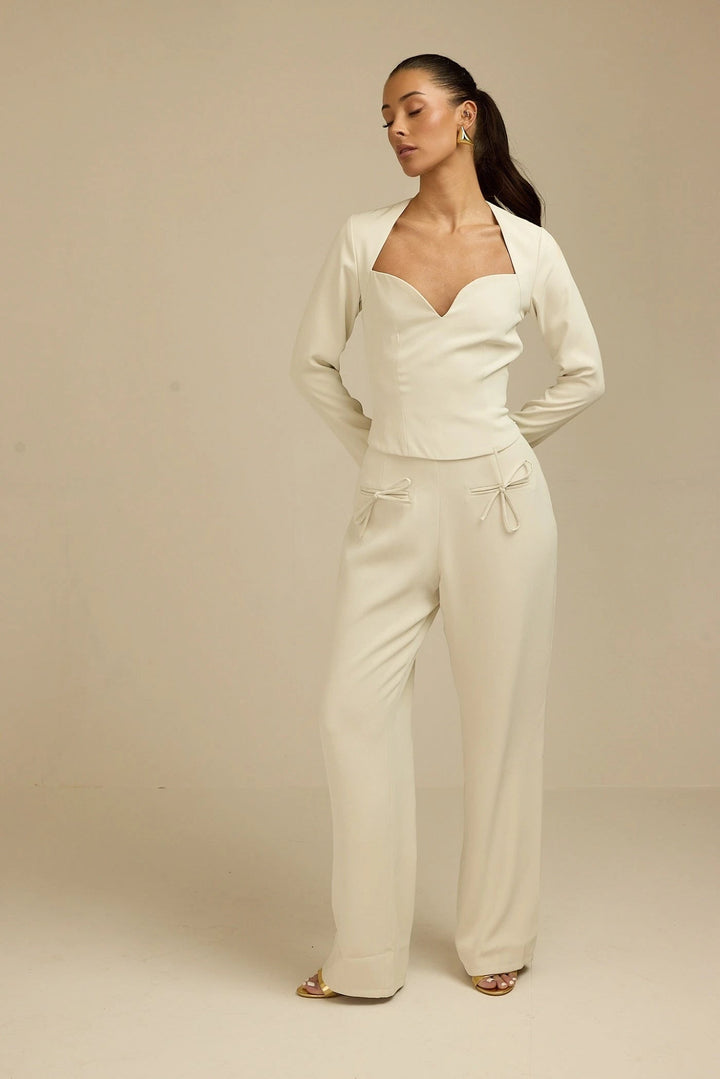 Aurora Pant - Tall Oversized Bow Detail Pant Light Beige Fabslay