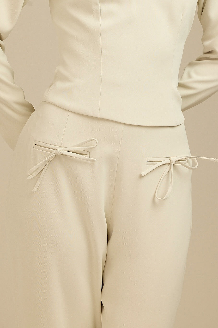 Aurora Pant - Tall Oversized Bow Detail Pant Light Beige Fabslay