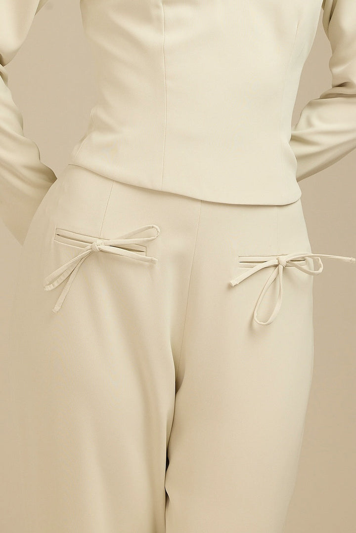 Aurora Pant - Tall Oversized Bow Detail Pant Light Beige Fabslay