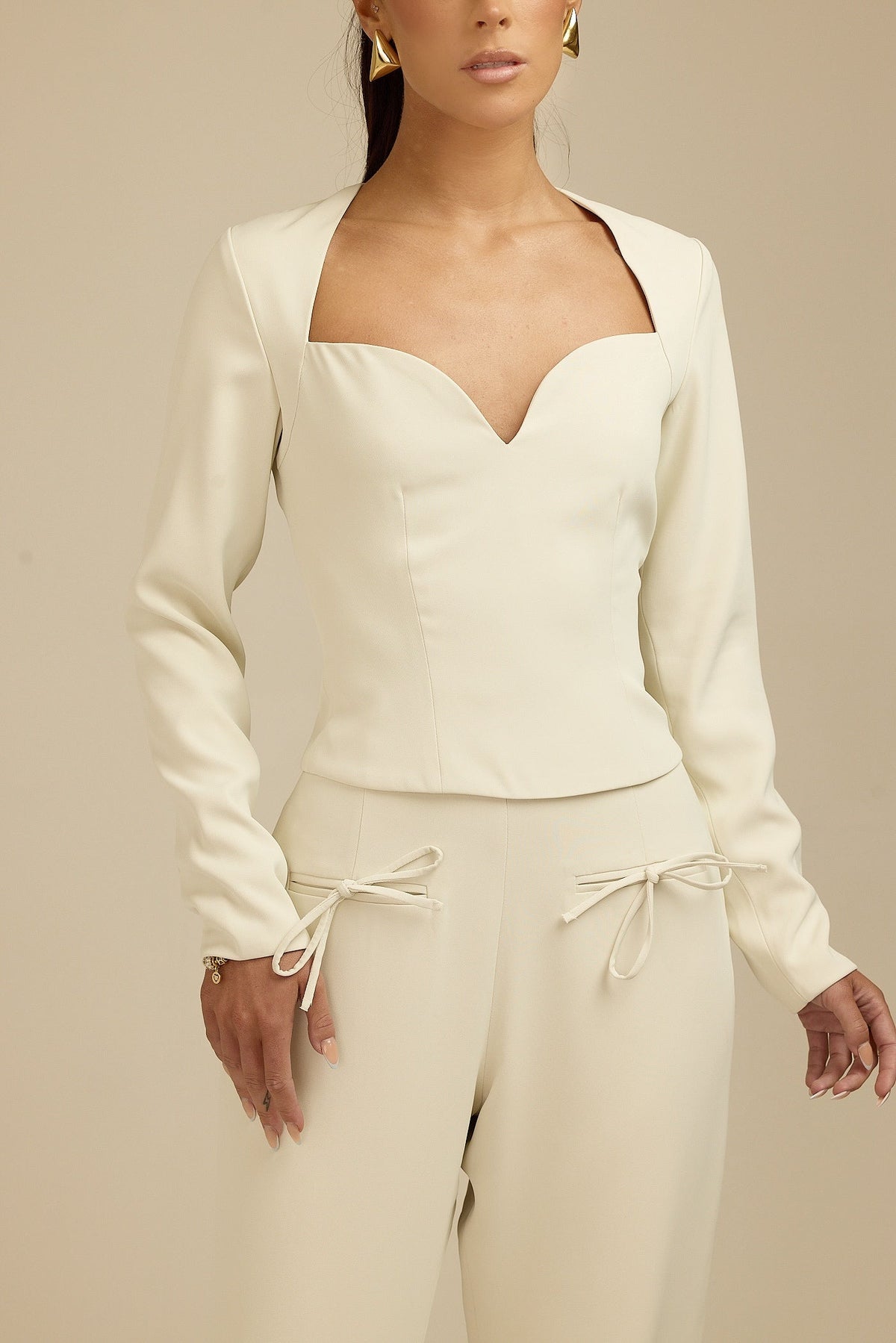 Aurora Pant - Tall Oversized Bow Detail Pant Light Beige Fabslay