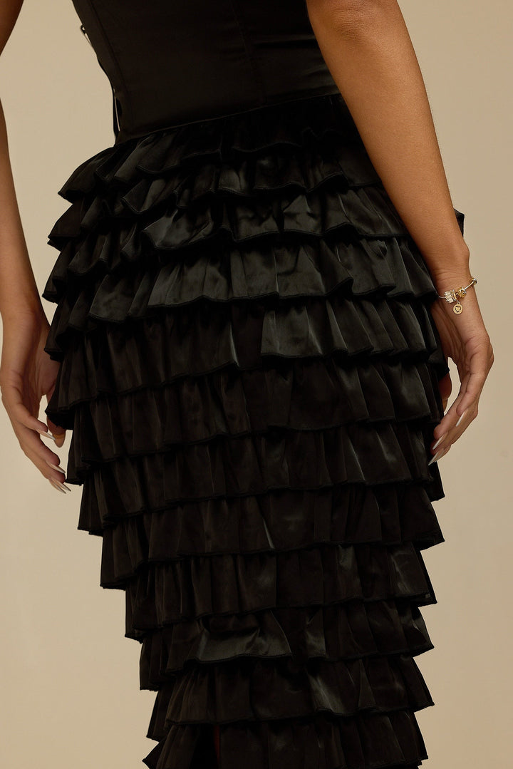 Lorrie- Sleeveless Ruffled Maxi Dress Black Fabslay