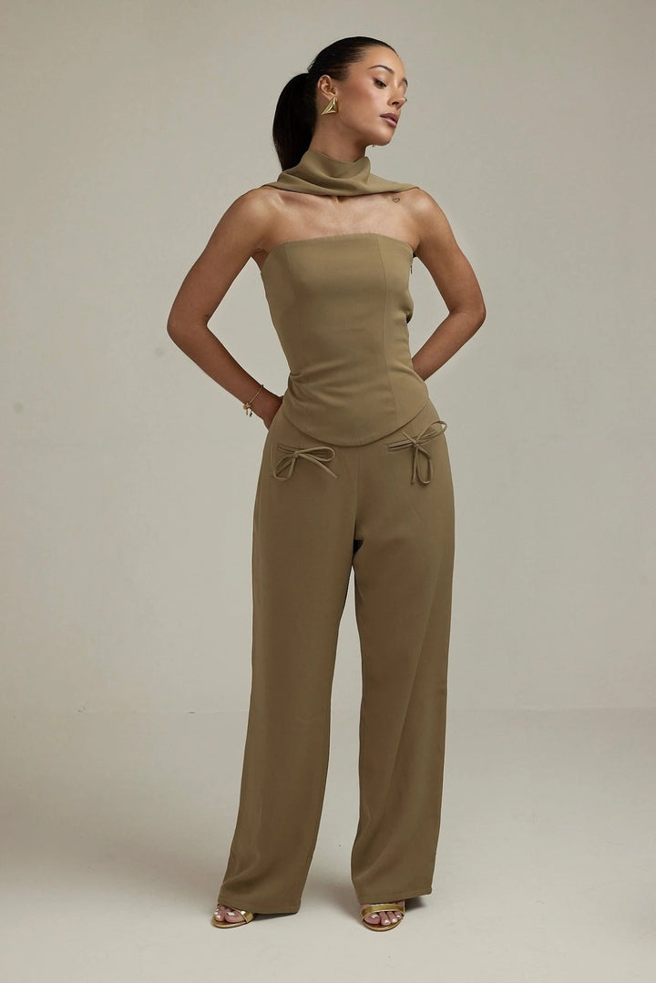 Aurora Charm - Wide Neckband Sleeveless Top Dark Olive Fabslay