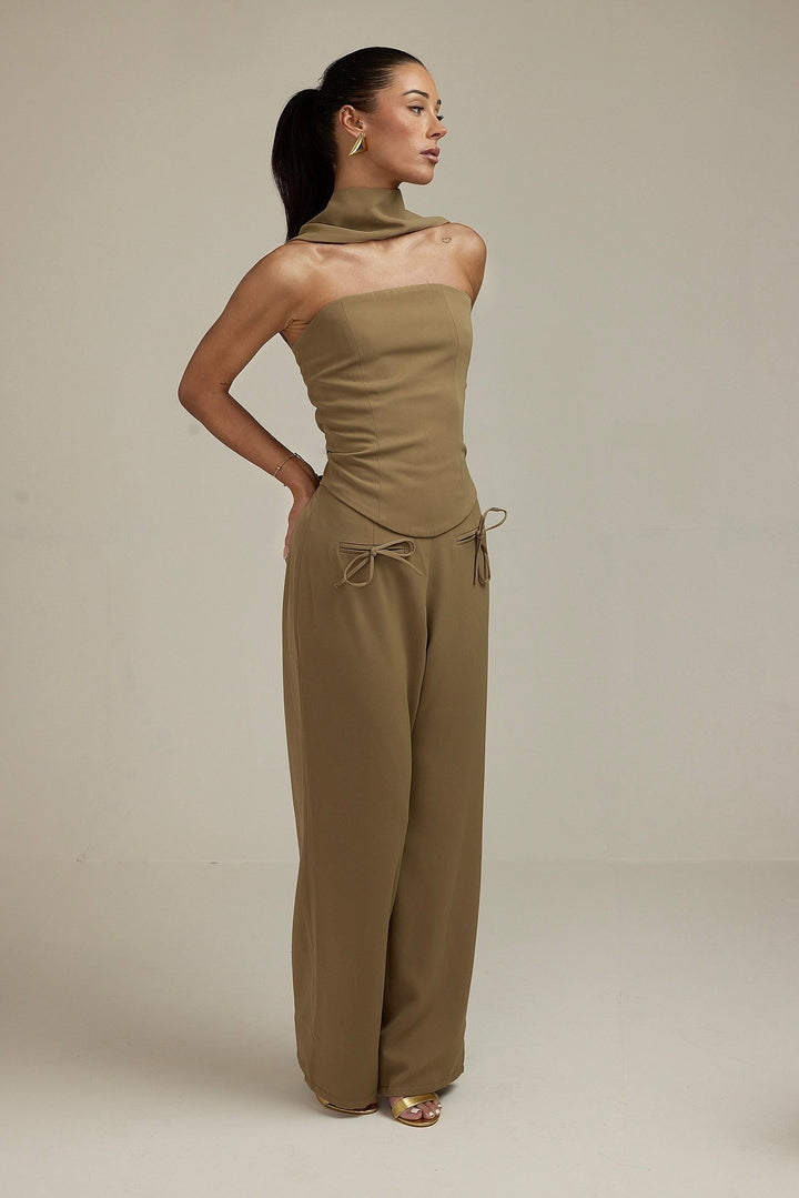 Aurora Charm - Wide Neckband Sleeveless Top Dark Olive Fabslay