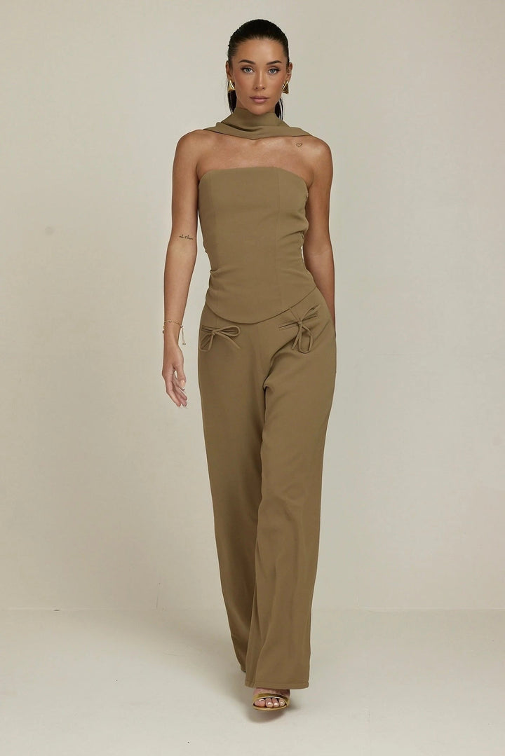 Aurora Charm - Wide Neckband Sleeveless Top Dark Olive Fabslay