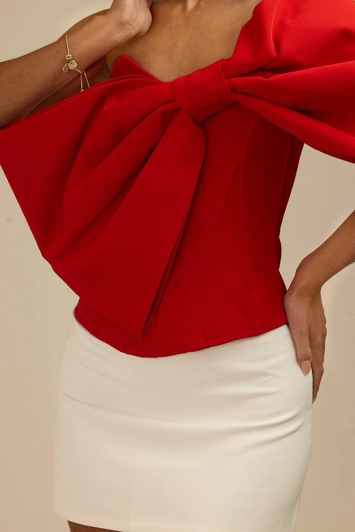 Dolly - Large Bow Corset Top Red Fabslay