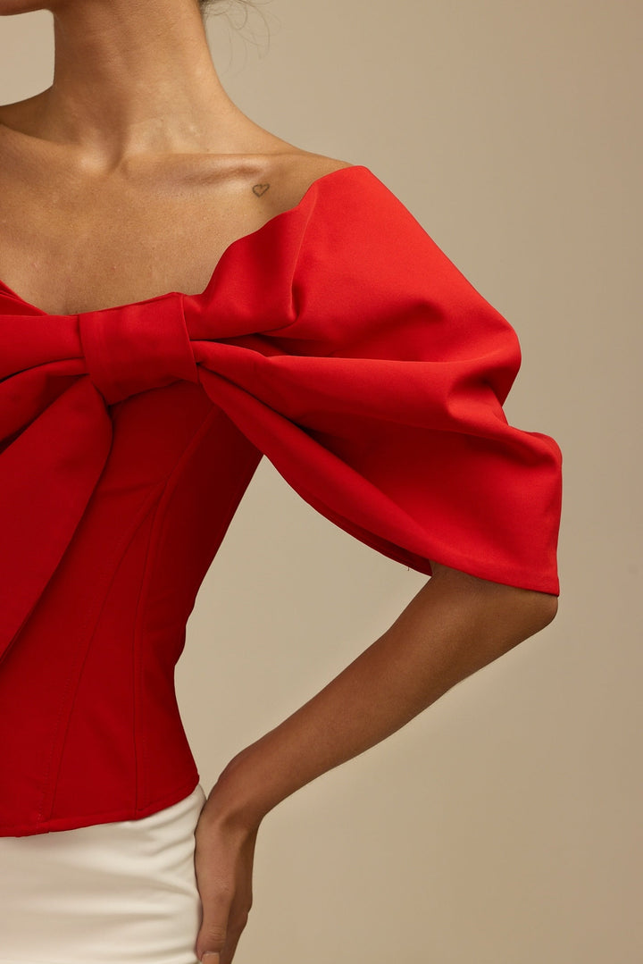 Dolly - Large Bow Corset Top Red Fabslay