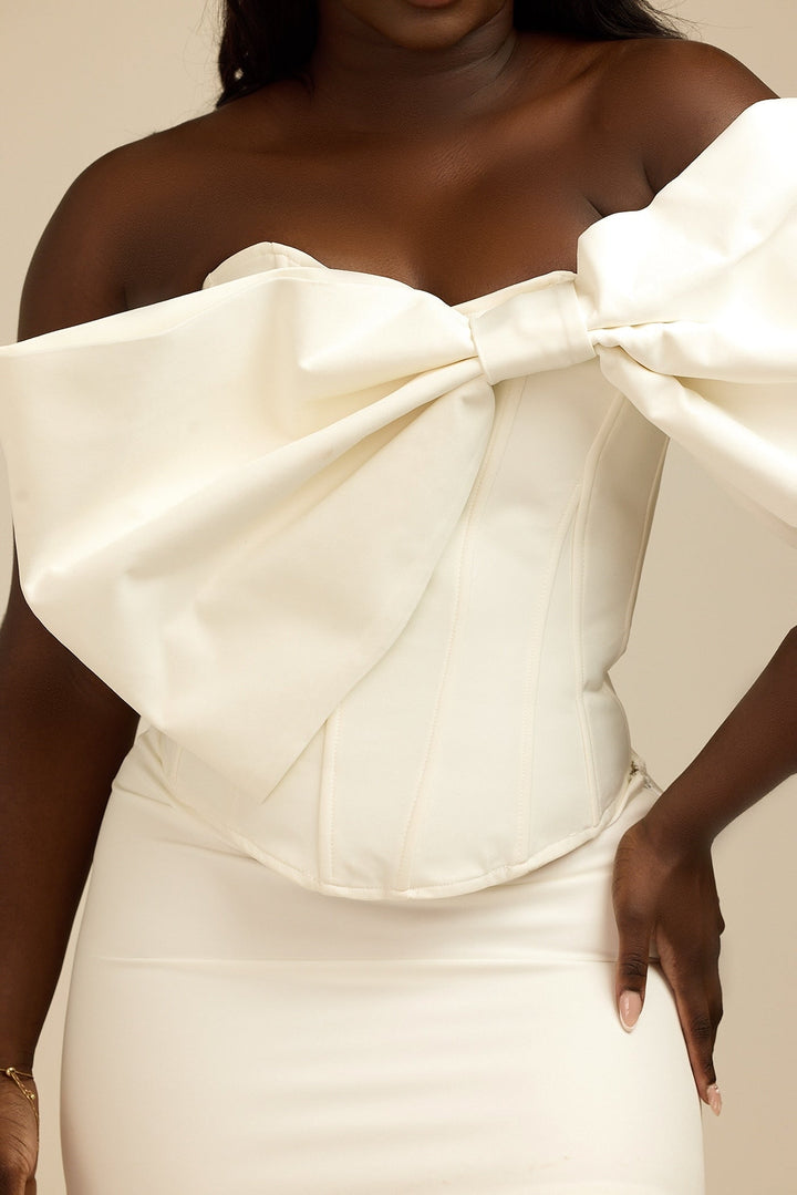 Dolly - Large Bow Corset Top White Fabslay