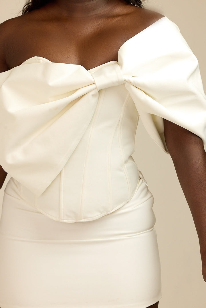 Dolly - Large Bow Corset Top White Fabslay