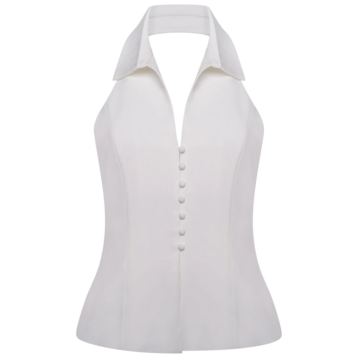 Dolce - Half Button Collar Top White Fabslay