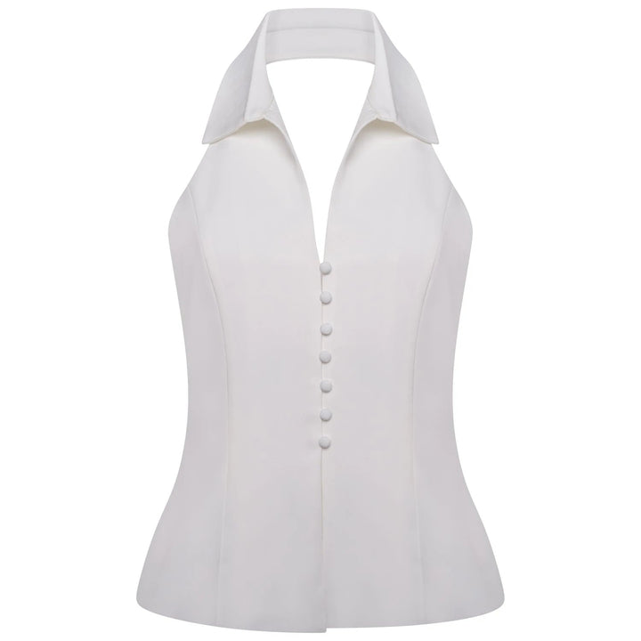 Dolce - Half Button Collar Top White Fabslay