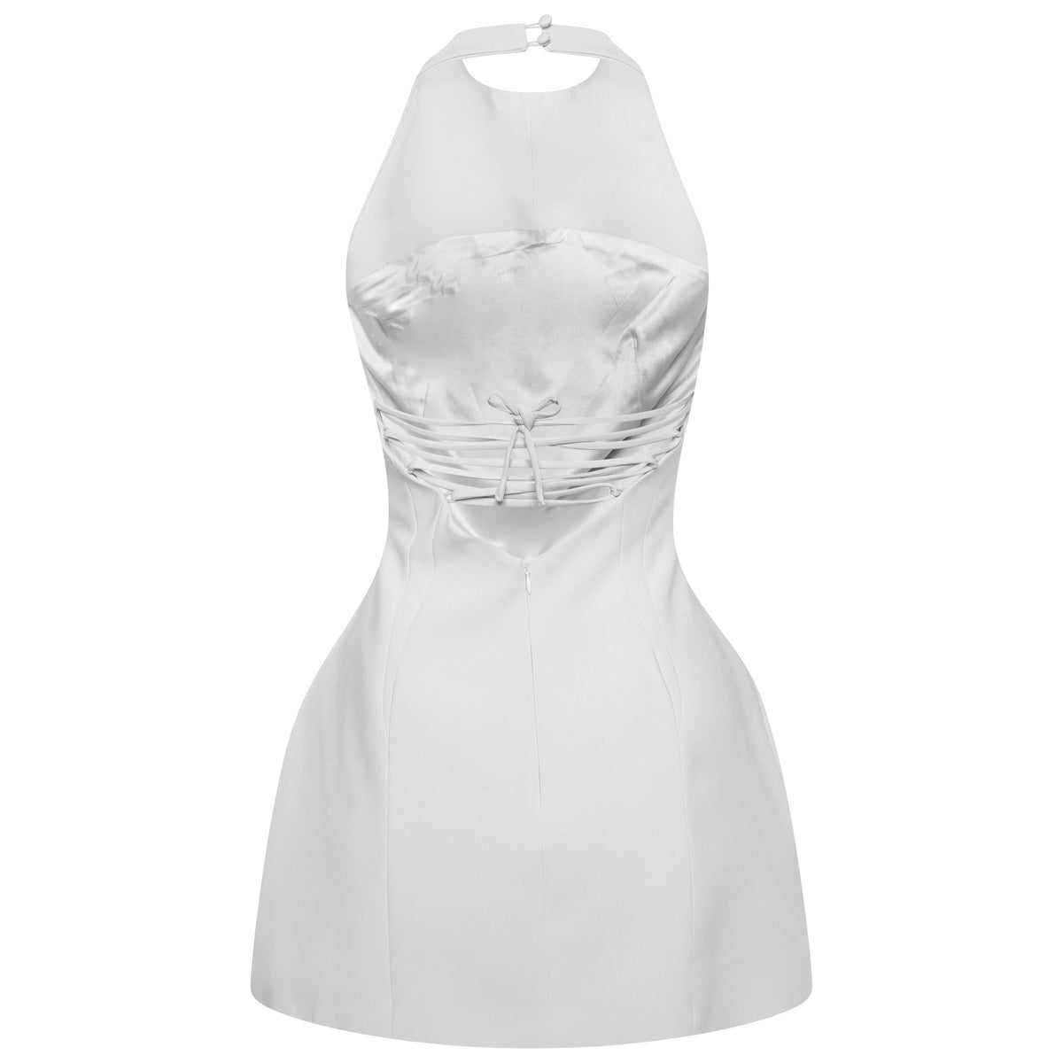 Luna - Halter Neck Back Criss-Cross Mini Dress White Fabslay