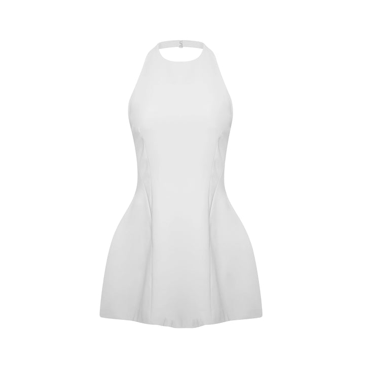 Luna - Halter Neck Back Criss-Cross Mini Dress White Fabslay