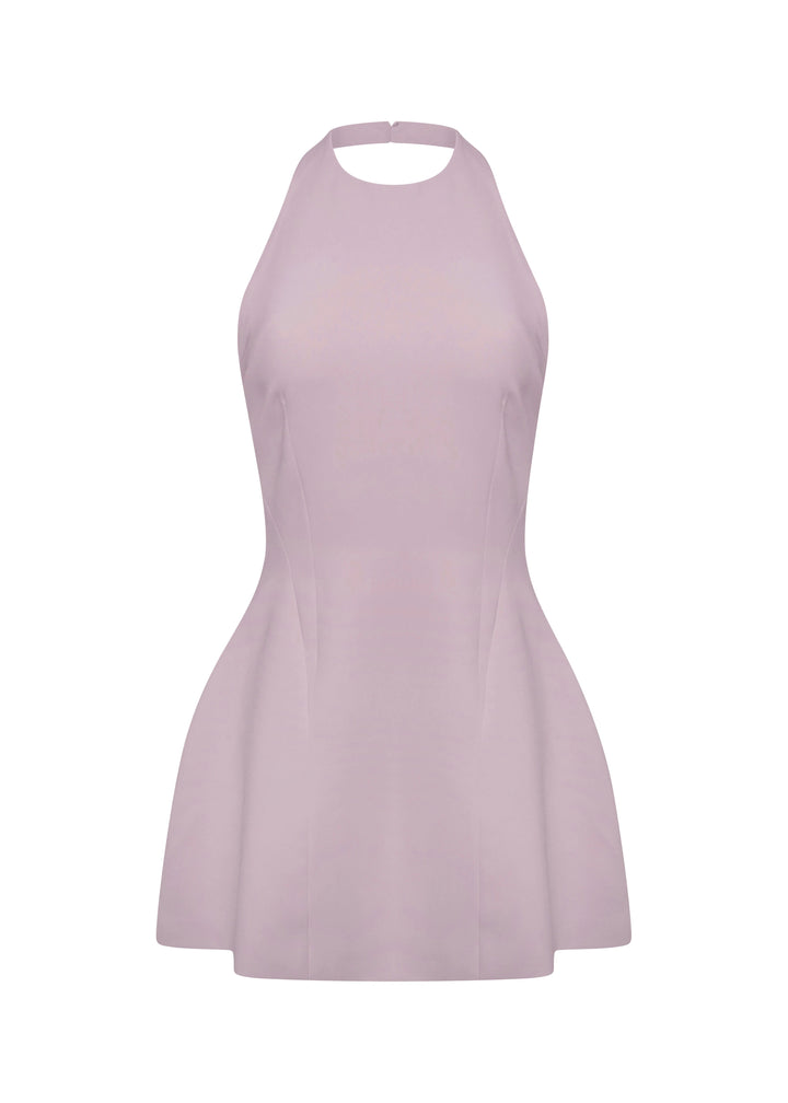 Luna - Halter Neck Back Criss-Cross Mini Dress Pale Pink Fabslay
