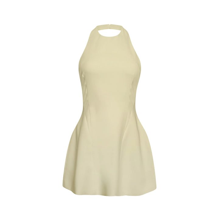 Luna - Halter Neck Back Criss-Cross Mini Dress Yellow Fabslay