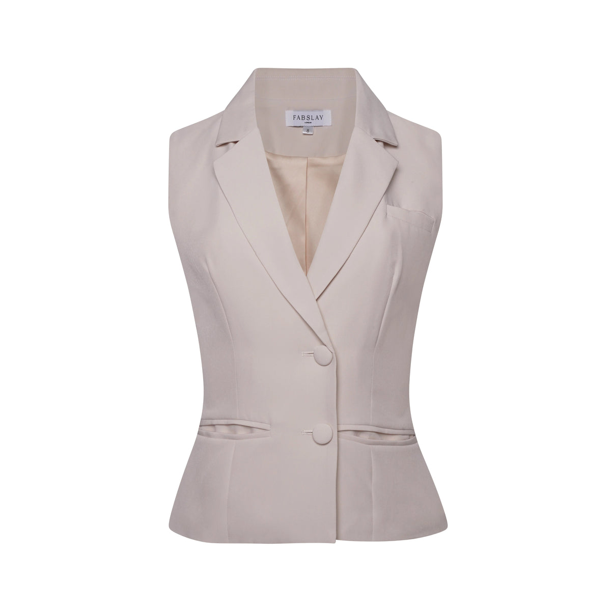 Dolcezza - Half Shoulder Pocketed Waistcoat Beige Fabslay