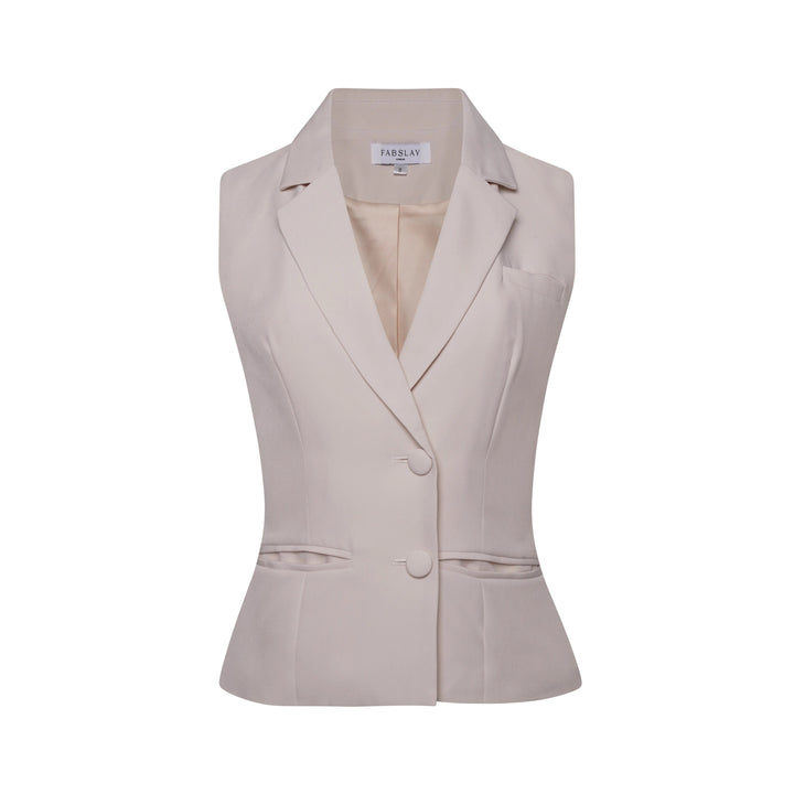 Dolcezza - Half Shoulder Pocketed Waistcoat Beige Fabslay