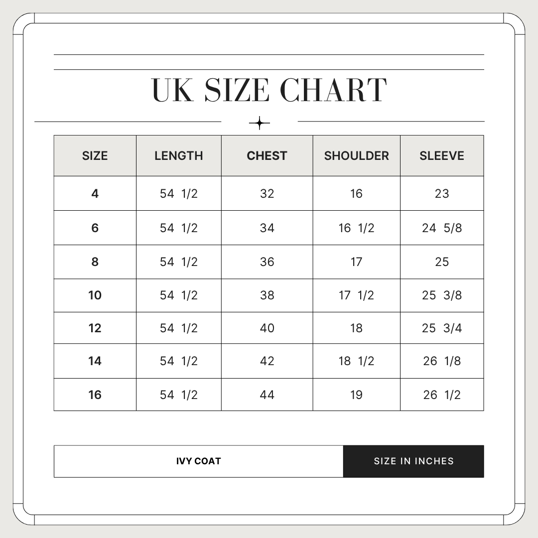 IVY COAT size chart