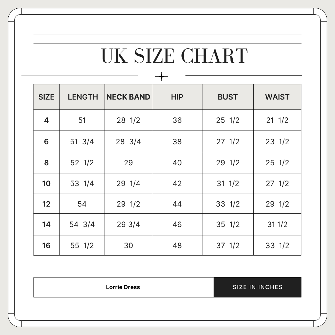 LORRIE size chart