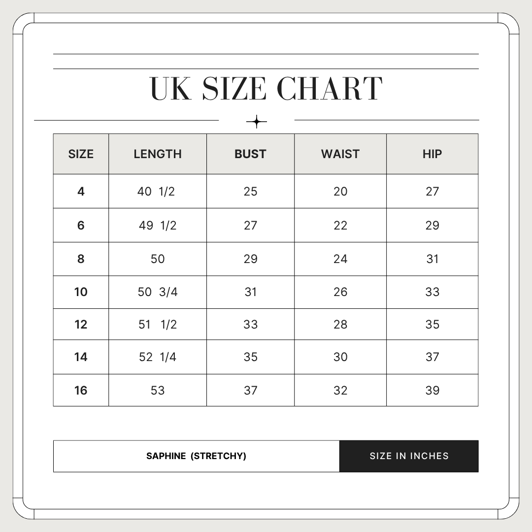 SAPHINE size chart