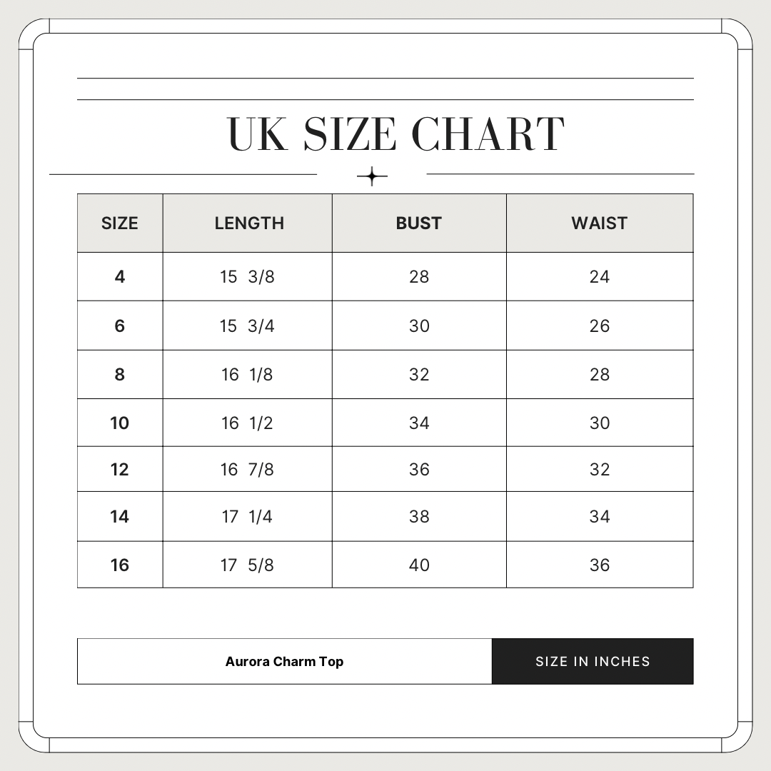 AURORA CHARM size chart
