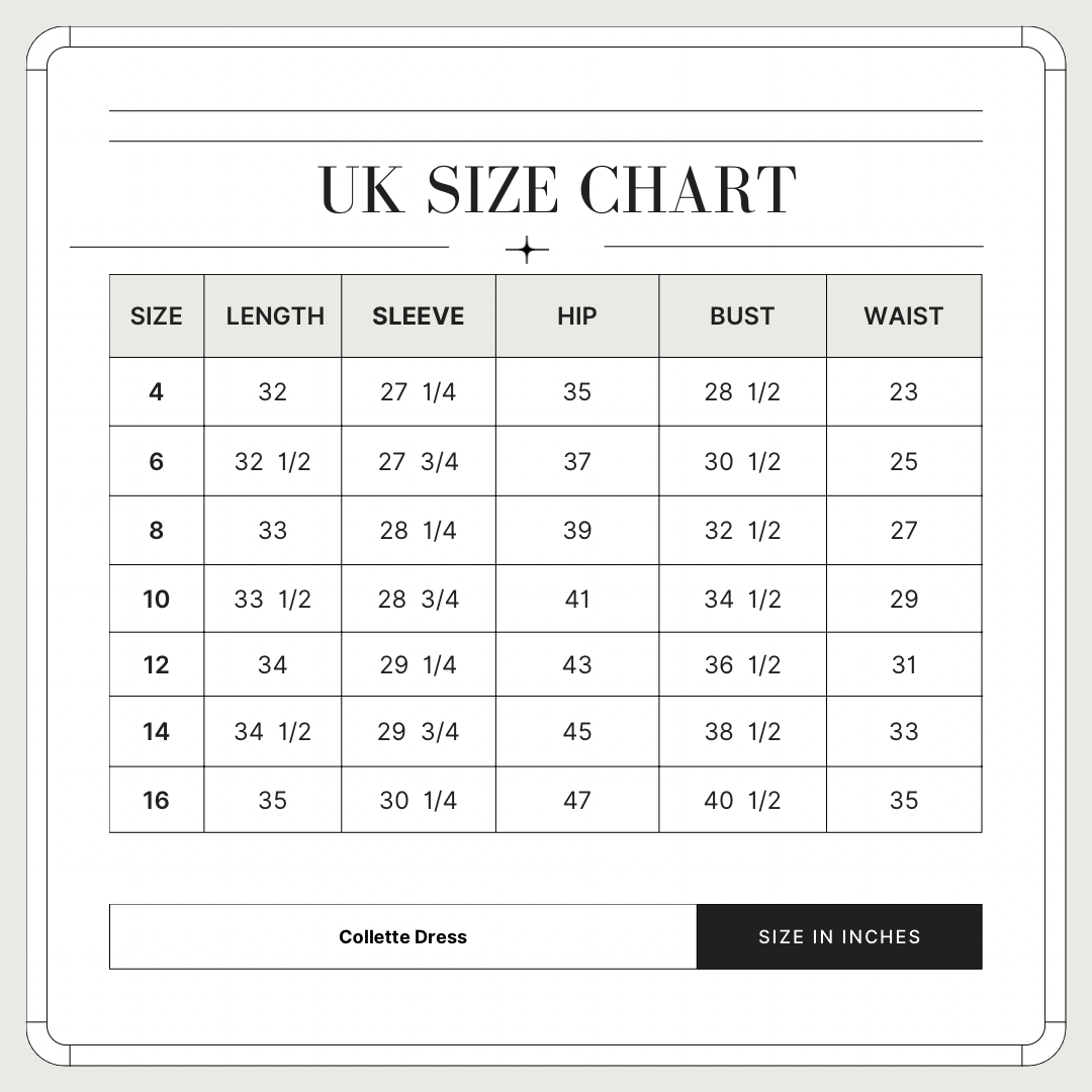 COLLETTE size chart